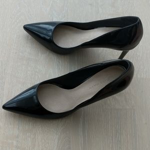 Pure Navy Gia Black Leather Patent Pumps Size 6